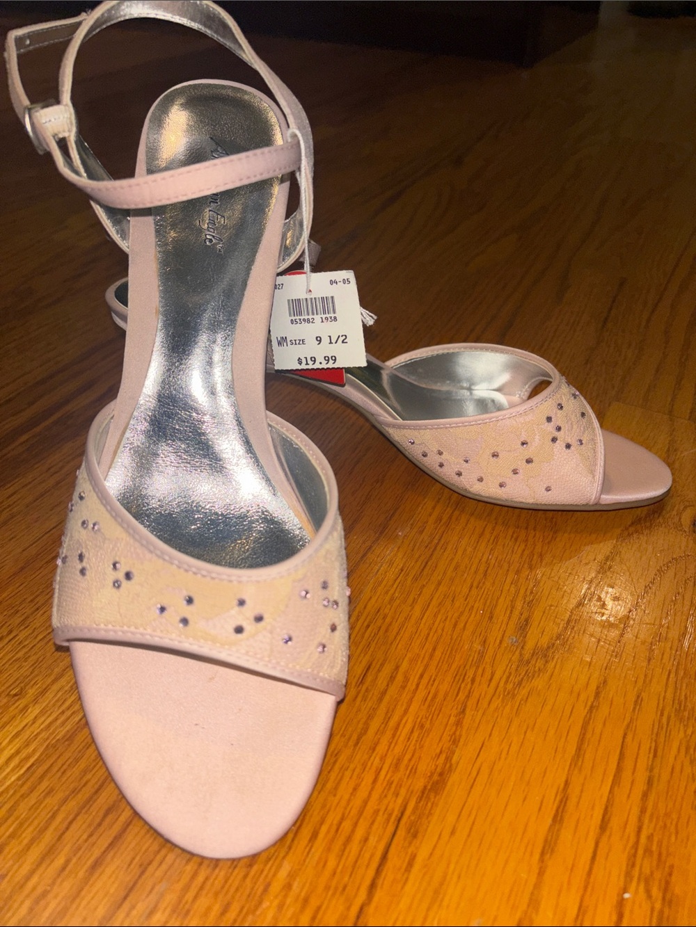 American Eagle Outfitters Light Pink Rhinestone Open-Toe Ankle Strap Sandals